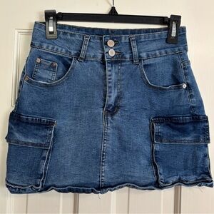 Surprise Denim Cargo Mini Skirt | High-Rise | Double Button Front | Medium